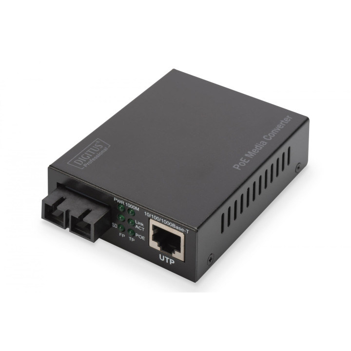 DIGITUS DN-82160 Gigabit Ethernet PoE+ medijos keitiklis, vieno režimo SC, 30 W, 20 km