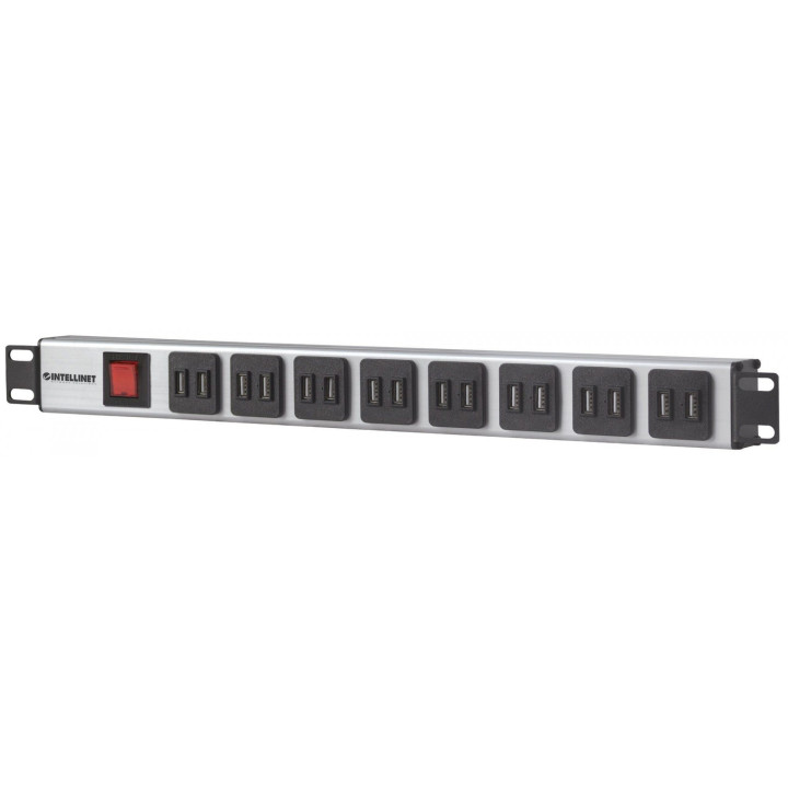 Intellinet 164580 19" Rackmount 16-Portu USB-A Strāvas Sadalītājs, 230V AC, 2.1A uz Portu, CEE 7/7