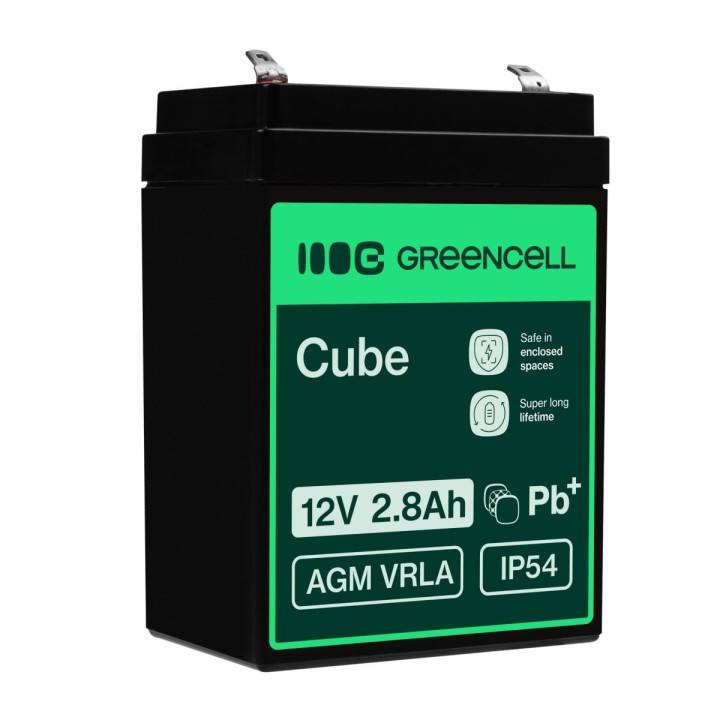 Green Cell AGM42 12V 2,8Ah VRLA baterija signalizacijos sistemoms, kasos aparatams, žaislams