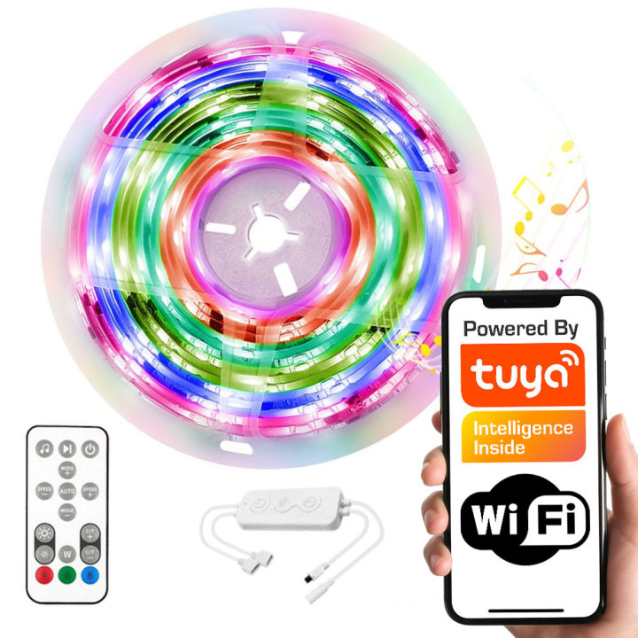 Tuya RGBIC LED Strip Kit 5m WiFi IR Remote Controller Power Supply IP65