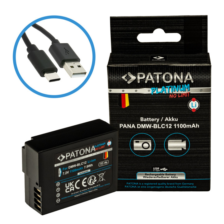 Aku Panasonic DMW-BLC12 1100mAh Li-Ion Platinum USB-C uzlāde