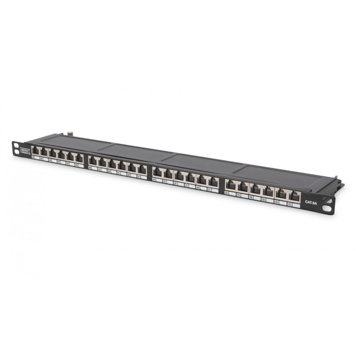 DIGITUS DN-91624S-SL-SH Cat6 экранированная патч-панель, 24 порта, RJ45, LSA, 0,5U, 19" крепление, черный