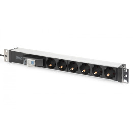 DIGITUS DN-95417 1U алюминиевый PDU, 6x розеток Schuko, 16A/4000W, стоечный блок распределения питания
