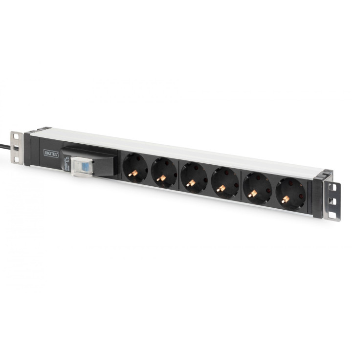 DIGITUS DN-95417 1U алюминиевый PDU, 6x розеток Schuko, 16A/4000W, стоечный блок распределения питания