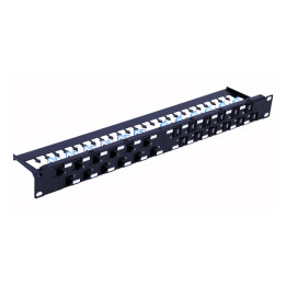 Techly I-PP 24-RU-C6ATSL 24x Keystone RJ45 Cat6a UTP Patch Panel, 1U, kampiniai prievadai