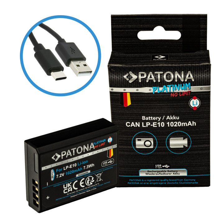 Aku Canon LP-E10 1020mAh Li-Ion Platinum USB-C uzlāde