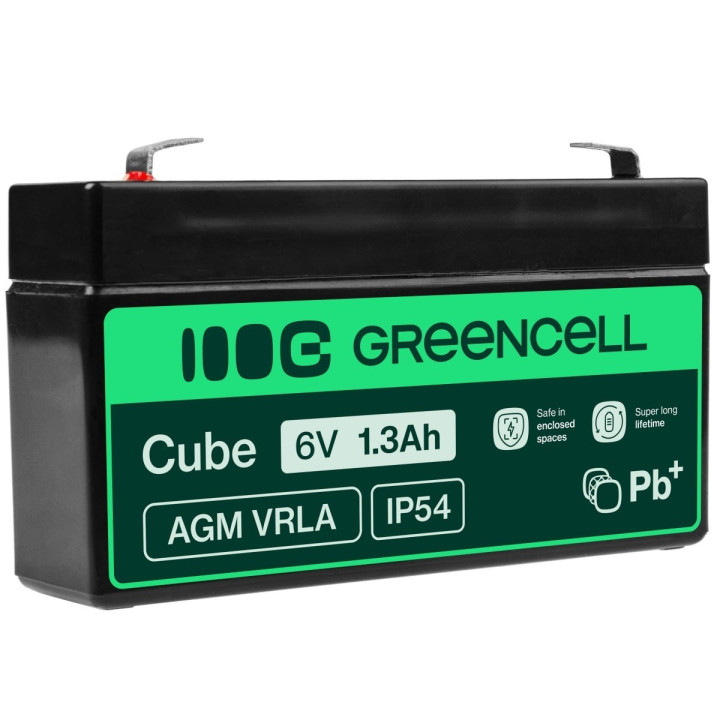 Nereikalaujantis priežiūros AGM VRLA Battery Green Cell AGM13 6V 1,3Ah (signalizacijos sistemai, kasos aparatui, žaislui)