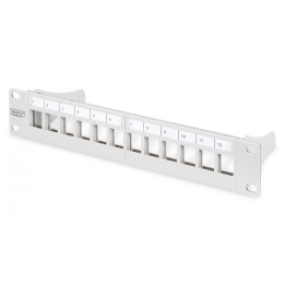 DIGITUS DN-91419 Modulinis skydas, ekranuotas, 12 prievadų tuščias, 1U, 10 colių stovo laikiklis, pilkas RAL 7035
