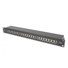 DIGITUS CAT 6A Patch Panel, ekranuotas, 1U, 24 prievadų, RJ-45, juodas RAL 9005, DN-91624S-EA-B