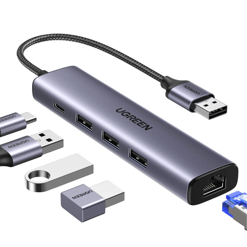 Ugreen 5w1 USB-A līdz 3x USB