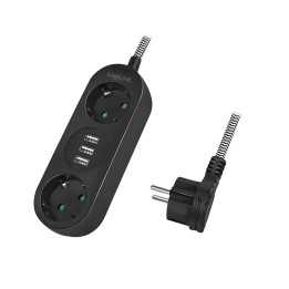 LogiLink 2 gniazda | 3x USB-A | tekstylny oplot kabla czarna 1.5m