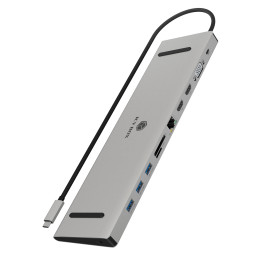 ICY BOX 11w1 | 3x USB 3.0, 2x HDMI, 1x VGA, 1x czyt. kart dla kart SD/microSD, 1x Gigabit LAN RJ45, 1x audio, USB Type-C