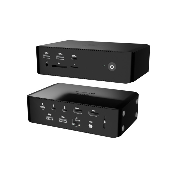 i-tec Thunderbolt 5 Quattro ekraanidokk 2x HDMI 2x TB5 (kuni 120Gbps, 30W) 5x USB (10Gbps, BC 1.2) 2.5 GLAN AUDIO czytnik kart T