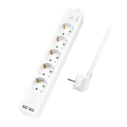 LogiLink 5 gniazd 1.5m biała | 2 x USB