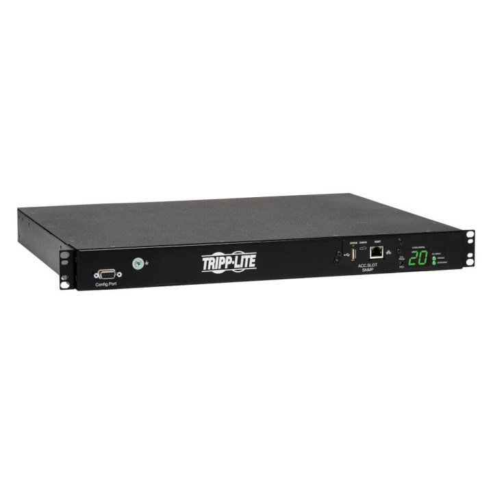 3,8 kW:n yksivaihekytkentäinen automaattinen siirtokytkin PDU, kaksi 200-240 V C20-tuloa, 8 C13- ja 2 C19-lähtöä, 1U, TAA