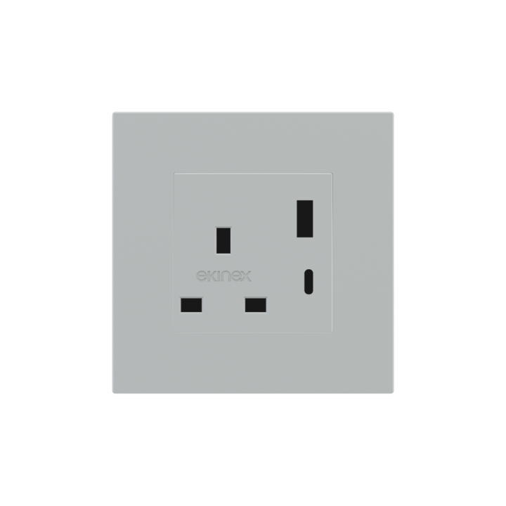 2 USB-porti (tüüp A+tüüp C) Square Cover UK pesa (55x55) Valge plastik (värvimata)