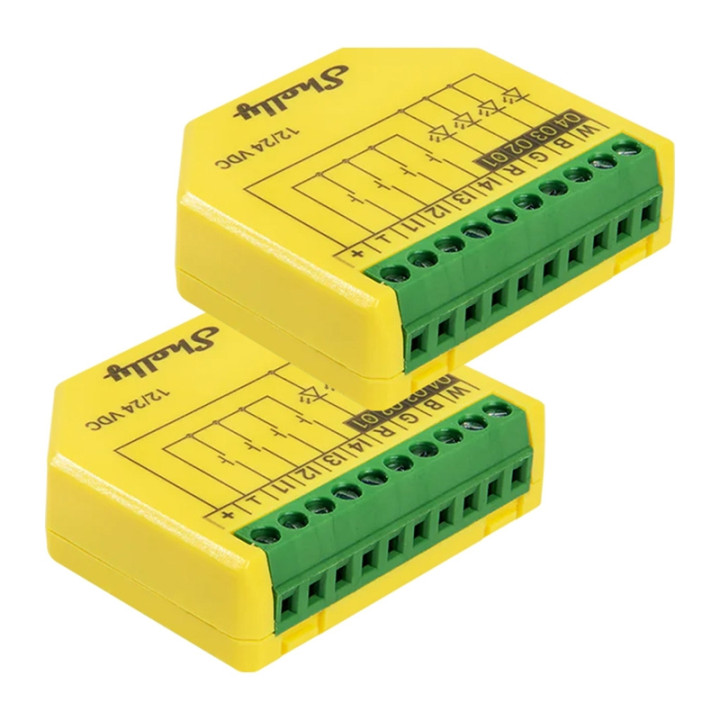 SHELLY Plus RGBW PM Wi-Fi/Bluetooth LED sloksnes kontrolieris (2 iepakojumi)