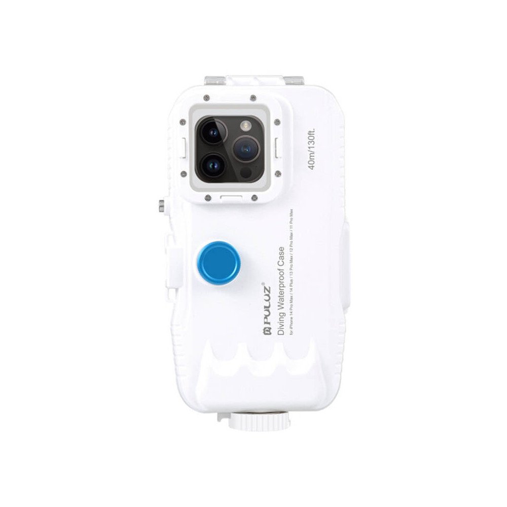 Puluz plastmasas udensnecaurlaidigs korpuss iPhone 15 Plus/15 Pro Max/14 Plus/14 Pro Max/13 Pro Max/12 Pro Max/11 Pro Max (balts
