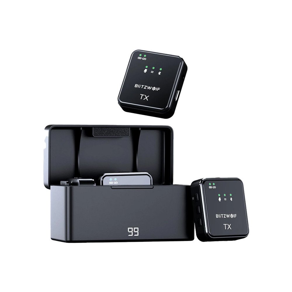 BlitzWolf bezvadu mikrofons, BW-SX63, 1000 mAh (melns)