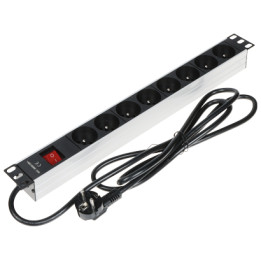 PD-8/RACK 19" 1U statīva strāvas sadalītājs 8 kontaktligzdas