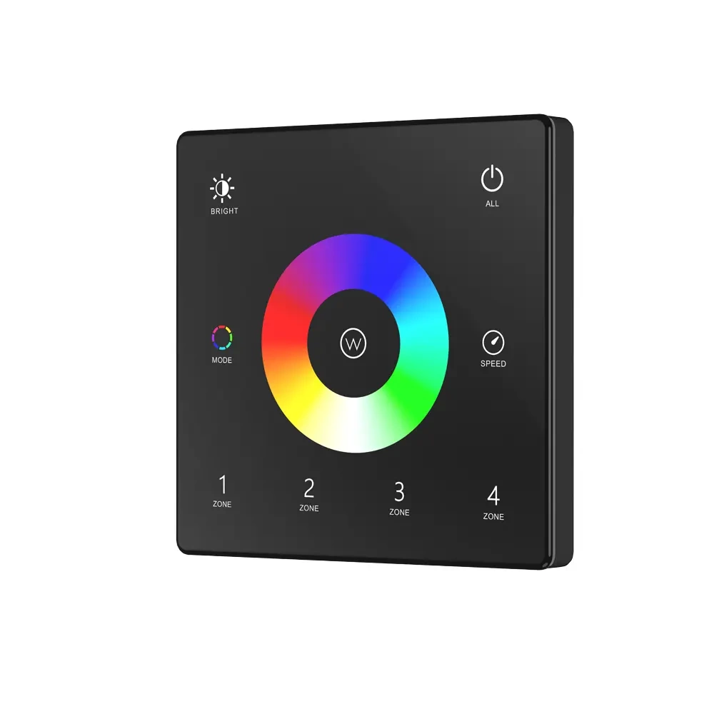 Kaugjuhtimispult RGB/RGBW paneel ohuke must seinale kinnitatav 4 tsooni LED RF 2,4 GHz SD-seeria