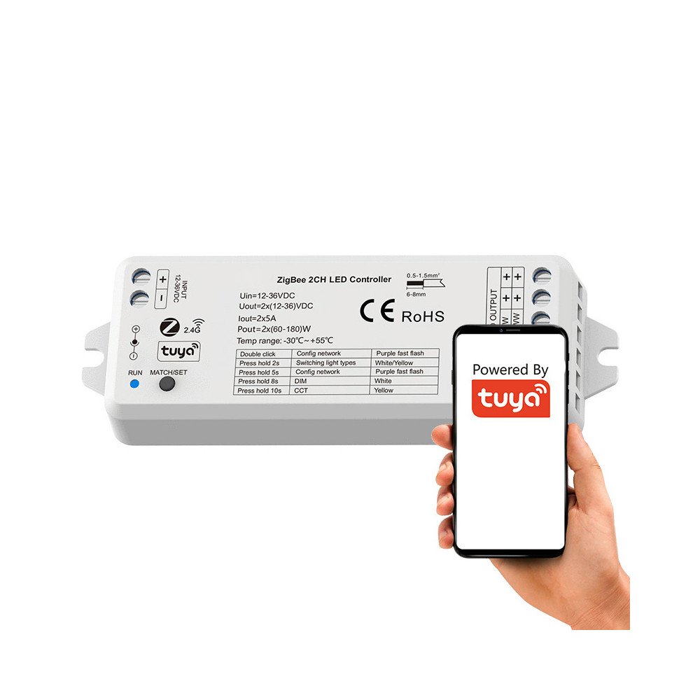 MONO CCT LED-kontroller 2*5A 12-36V luliti SD-seeria ZigBee +RF HUE TUYA