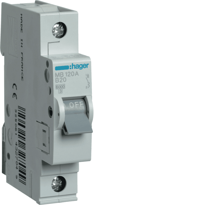 Hager MBS120 MCB 1P 6kA B-20A 1M