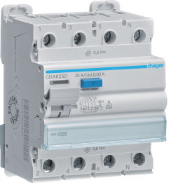 Hager CDA625D RCCB 3P+N 25A 30mA Type A