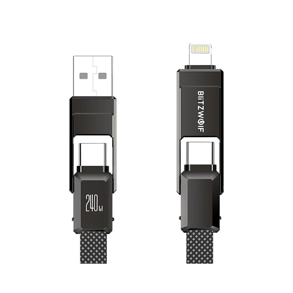 Blitzwolf BW-HDC7 4-in-1 USB+C+Lightning kaabel 240W 1,2m (must)