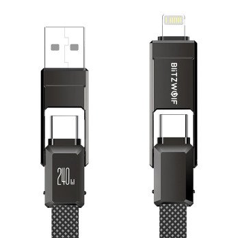 Blitzwolf BW-HDC7 4-in-1 USB+C+Lightning kaabel 240W 1,2m (must)