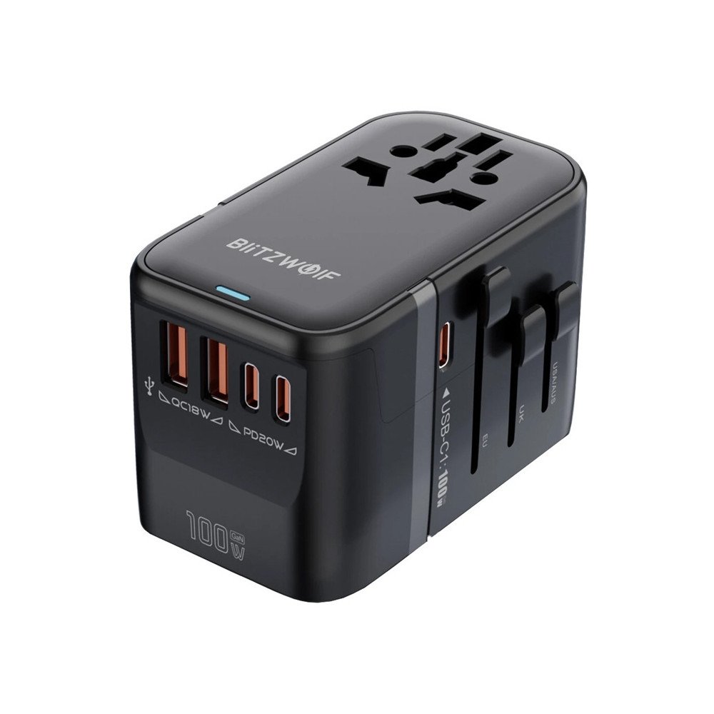 Blitzwolf BW-TA2 5-in-1 Travel Adapter 2xUSB PD + 2xC QC + C GaN 100W