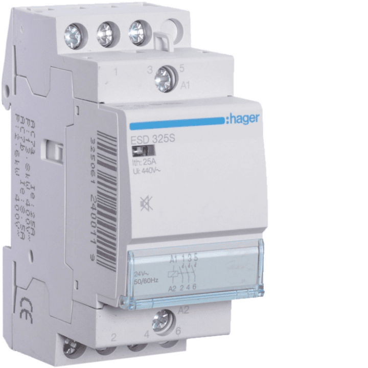 Hager ESD325S be triukšmo kontaktorius 25A, 3NO, 24V