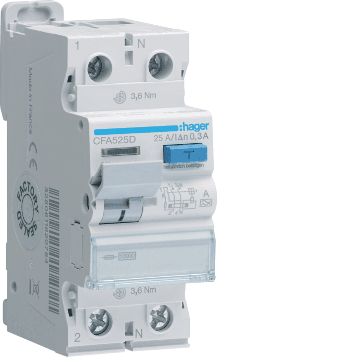 Hager CFA525D RCCB 1P+N 25A 300mA Tyyppi A