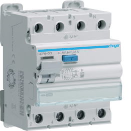Hager CDF640D RCCB 3P+N 40A 30mA Type F