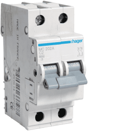 Hager MZ202 miniatūras ķēdes pārtraucējs 2P, 6kA, C-Curve, 2A