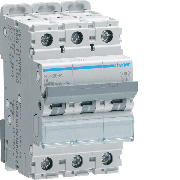 Hager NDN306 MCB 3P D-Curve 6A 10kA