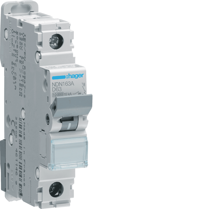 Hager NDN113 MCB 1P D-Curve 63A 10kA