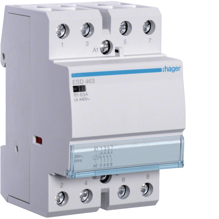 Hager ESD463 modulinis kontaktorius 63A 4NO 24V AC