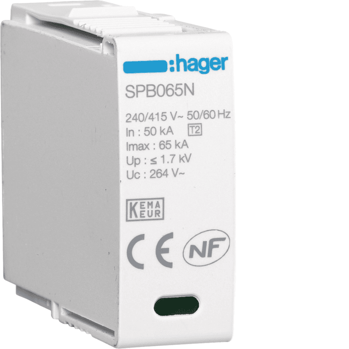 Hager SPB015N N-PE ylijännitesuojakasetti, 20 kA, Imax 65 kA