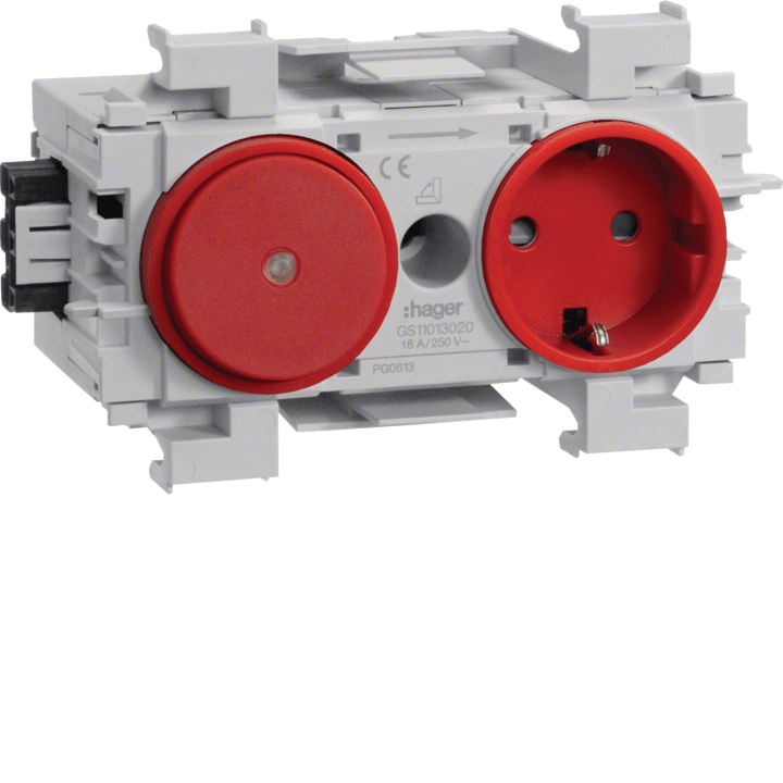 Розетка с выключателем Hager GS11013020, монтаж на f, красный