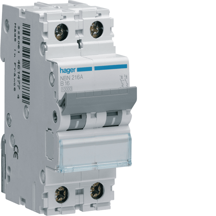 Hager NBN216 MCB 2P B-16A 10kA