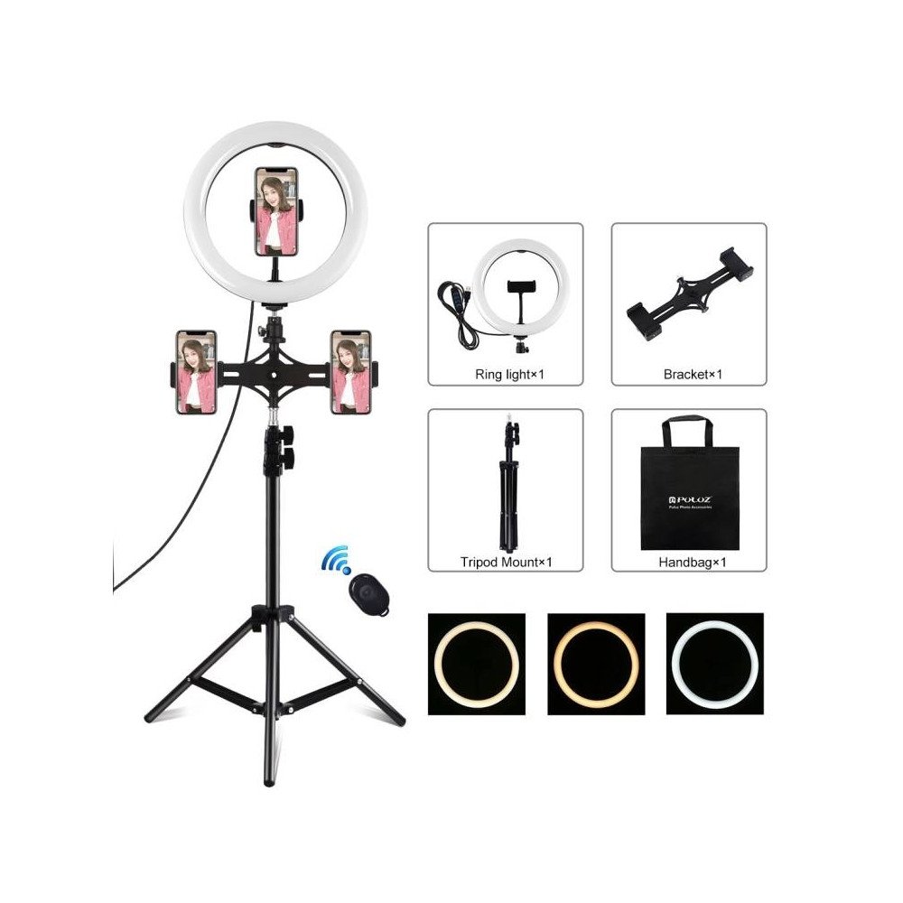 Puluz jalustakiinnitys 26 cm LED-renkaalla Vlogging 1,1m PKT3070B