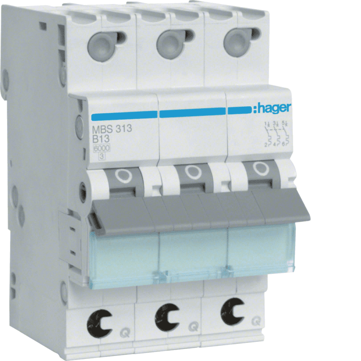Hager MBS313 MCB 3P B-13A 6kA ātrais savienojums