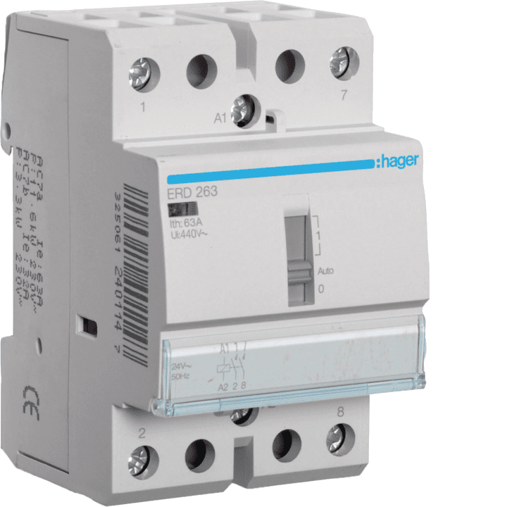 Hager ERD263 Override Contactor 63A 2NO 24VAC