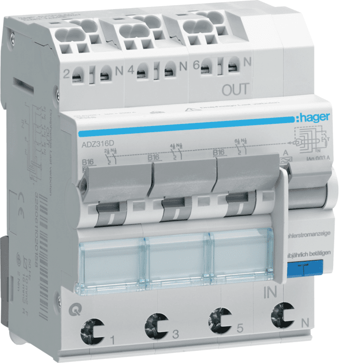 Hager ADZ316D RCBO 1P+N 6kA B-16A 30mA A tipas