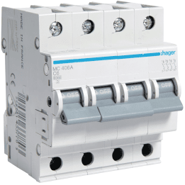 Hager MCN406 MCB 4P 6kA C-6A 4M
