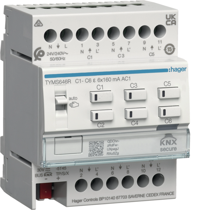 Hager TYM646R KNX 6 kanālu apkures izpildmehānisms 24/230V