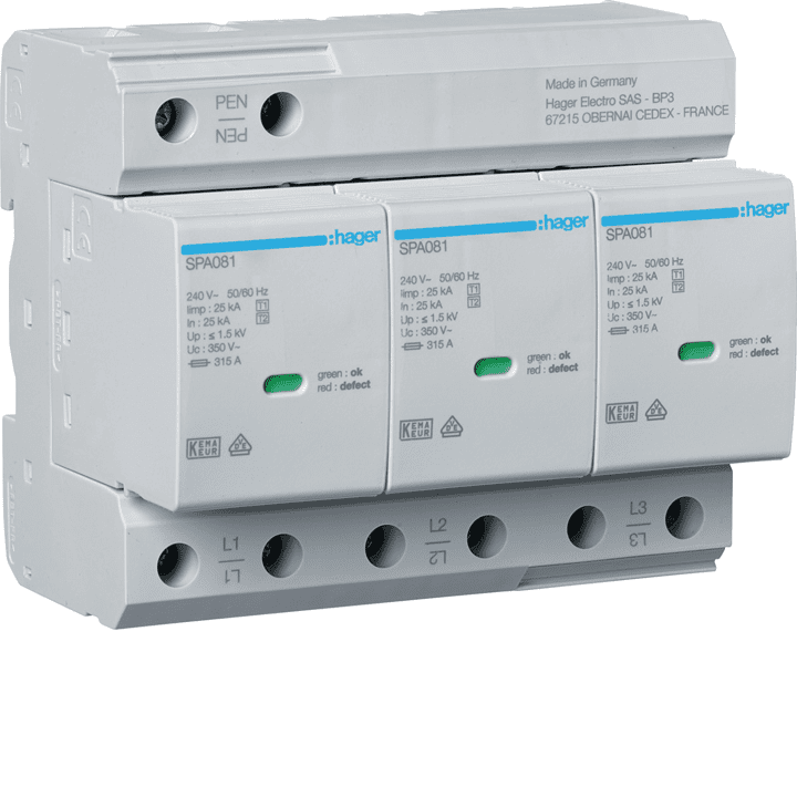 Hager SPA800 yhdistetty SPD T1+T2 25kA 3P TN-C