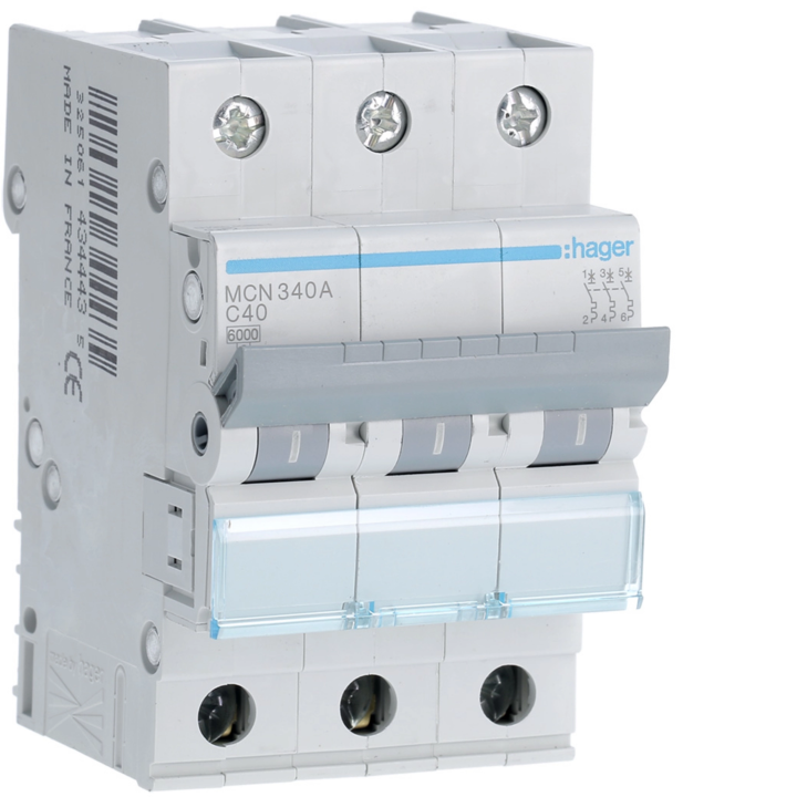 Hager MCS340 MCB 3P 6kA C-40A 3M