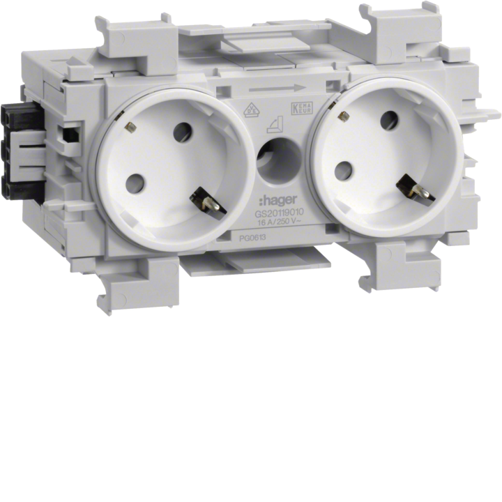 Hager GS20119016 Socket-outlet 2-gang 45° Wago f-mount tw